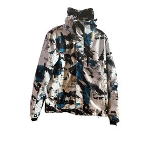Mutu Snow Men's White Graphic Ski Snowboard Jacket Hood Zip Pockets *No Size Tag